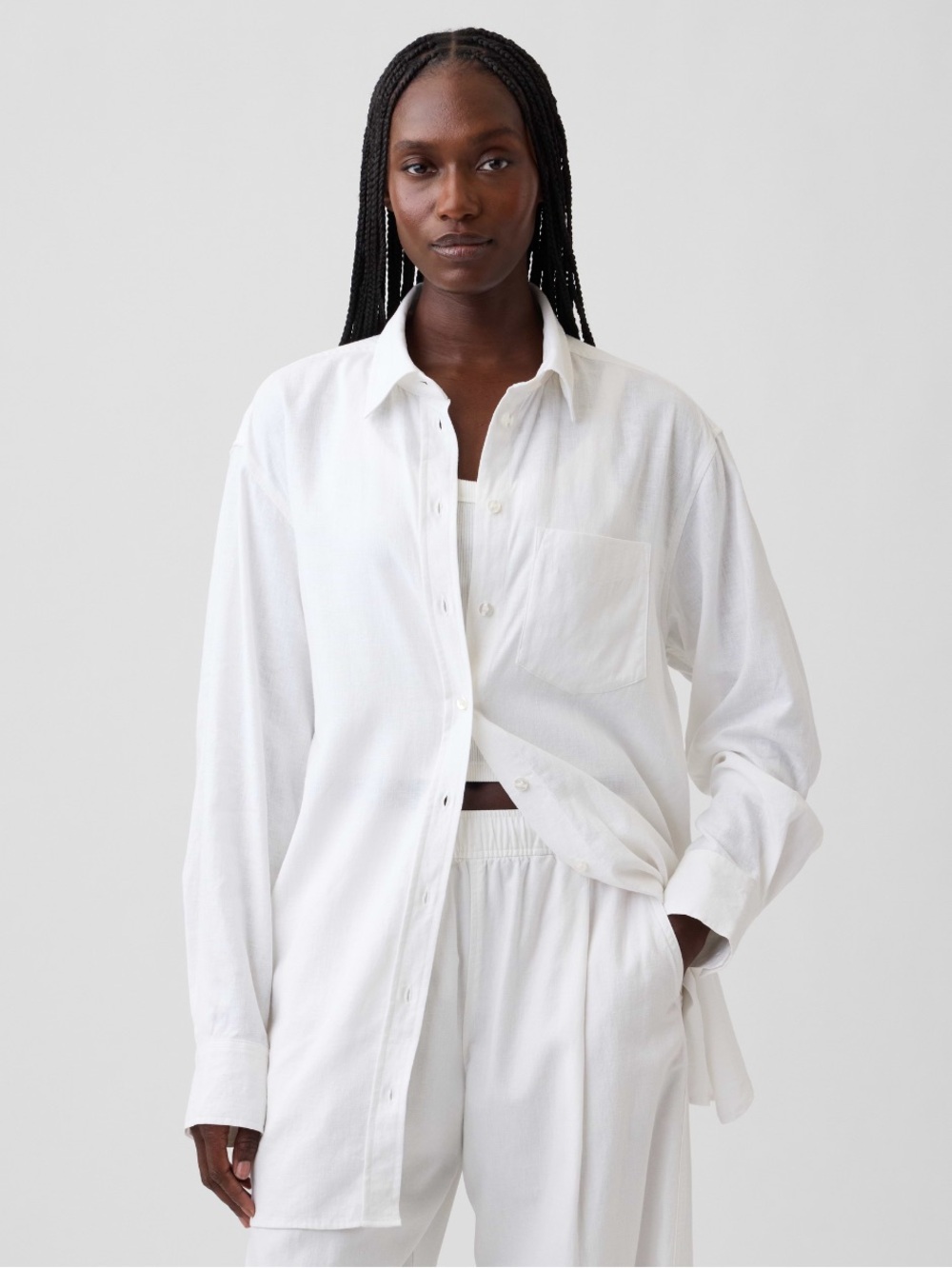 GAP White Linen Blend Boyfriend Shirt NWT Medium